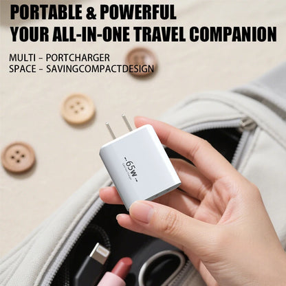 65W USB C Wall GaN Charger Block 3-Port PPS PD QC Fast Type C Charger 20V for Laptop Galaxy S24 iPhone 17 16 15,EU US Plug