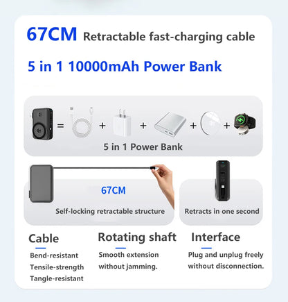 65W GaN USB C Wall Charger Power Bank 10000mAh Qi2.2 25W Magnetic Wireless Fast Charger for iPhone 17 16 iWatch Laptop Powerbank