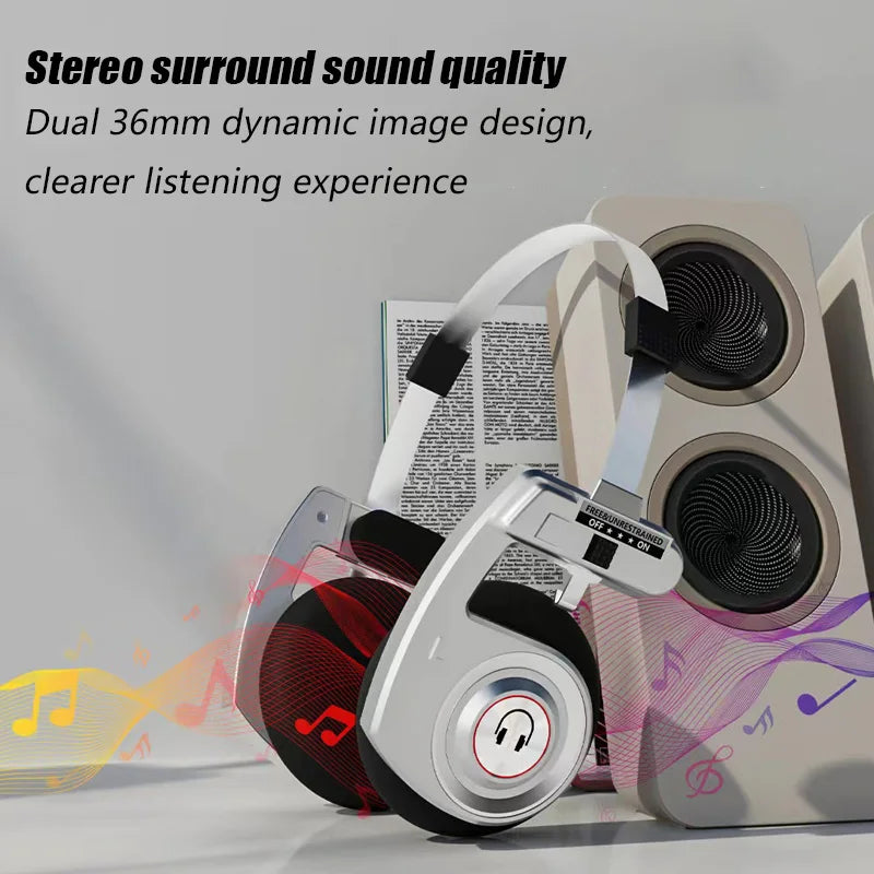 Wireless Retro Over-Ear Bluetooth Headphones with 3D Surround HIFI Sound Support Foldable Noise Cancelling & Built-in Microphone