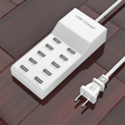 USB Charger Station,10-Port 50W Multiple USB Charging Station Multi Ports USB Charger Charging Force Travel Wall Charger EU Plug