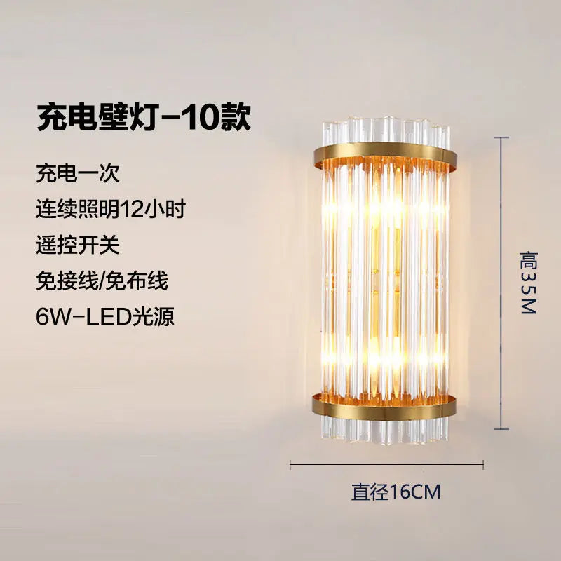 Rechargeable battery Wall Lamp Wiring Free Crystal Wall Lamp Light Luxury Modern for Living Room Golden Led Wall Sconce Lamp E14