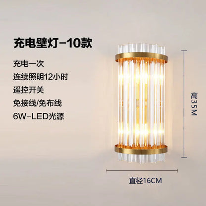 Rechargeable battery Wall Lamp Wiring Free Crystal Wall Lamp Light Luxury Modern for Living Room Golden Led Wall Sconce Lamp E14