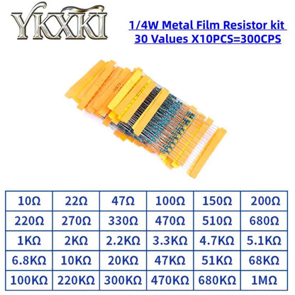300Pcs 600Pcs 820Pcs 1/4W Metal Film Resistor kit set 30/41 Values resistors pack 1R~1M ohm Resistance 1% Set of resistors