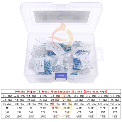 1/8W 1/4W 1/2W 1W 2W 3W 0Ω~10MΩ 1% Metal Film Resistor Resistance Assortment Kit With box