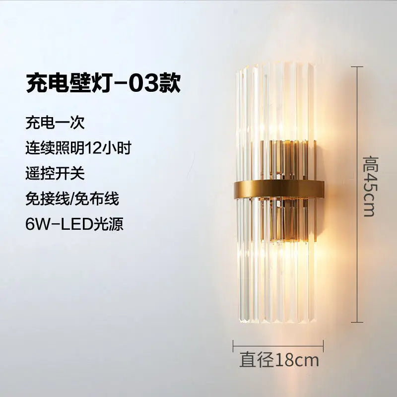 Rechargeable battery Wall Lamp Wiring Free Crystal Wall Lamp Light Luxury Modern for Living Room Golden Led Wall Sconce Lamp E14