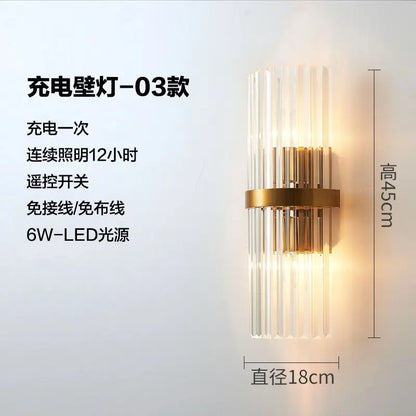 Rechargeable battery Wall Lamp Wiring Free Crystal Wall Lamp Light Luxury Modern for Living Room Golden Led Wall Sconce Lamp E14