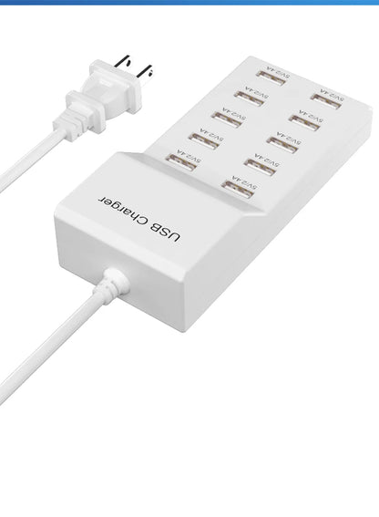 USB Charger Station,10-Port 50W Multiple USB Charging Station Multi Ports USB Charger Charging Force Travel Wall Charger EU Plug