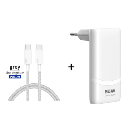 65W Flat GaN USB C Charger Dual-port Fast Wall Charger Compact Power Adapter With Foldable Plug For Mobile Phone