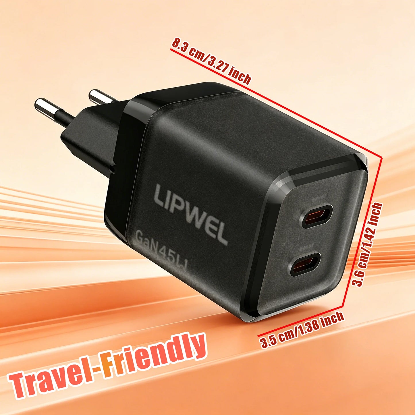 45W Dual USB‑C Port Fast Charger, GaN PD Wall Charger (Max 45W), EU Plug, Compact Travel Power Adapter for Phones, Tablets
