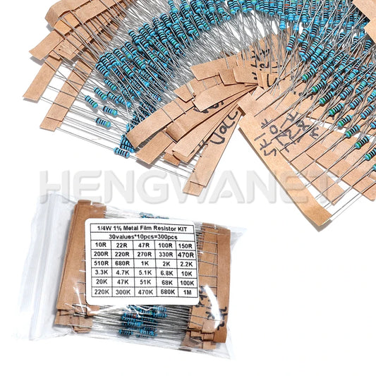 1/4W Metal Film Resistor kit 1% 30 values 0.25W Resistors Kit 10Ω~1MΩ colored ring resistance Electronic Kit