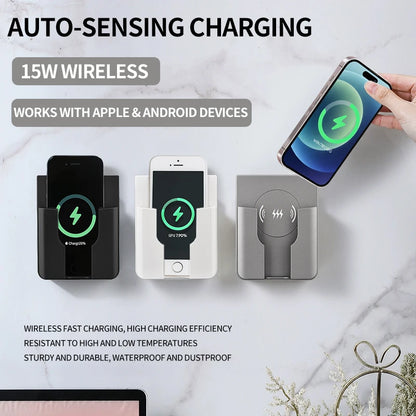 QI Universal Flush Wall Mount Wireless Charger,15W Fast Charging Stand for Phones,AC 110–220V