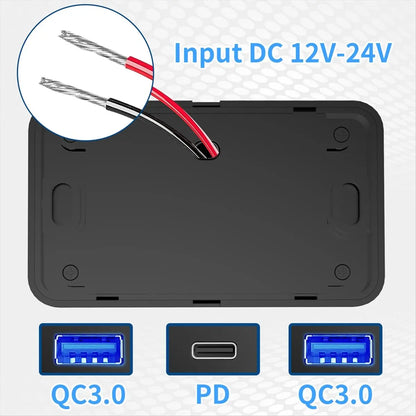 *ABDH 66W 12V Charger Panel Wall Mount QC3.0+PD3.0+QC3.0 USB Outlet Charger Socket Power Outlet for Car Marine Bus RV Truck