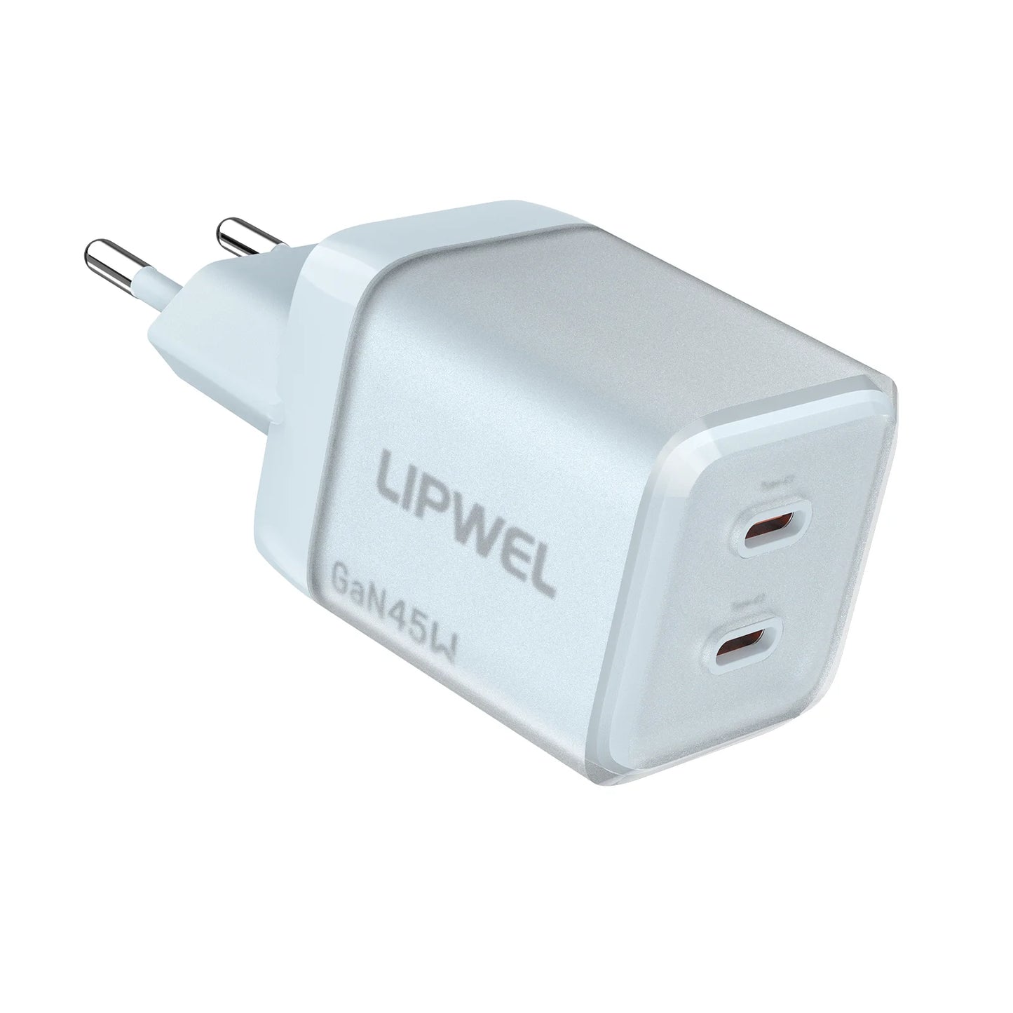 45W Dual USB‑C Port Fast Charger, GaN PD Wall Charger (Max 45W), EU Plug, Compact Travel Power Adapter for Phones, Tablets