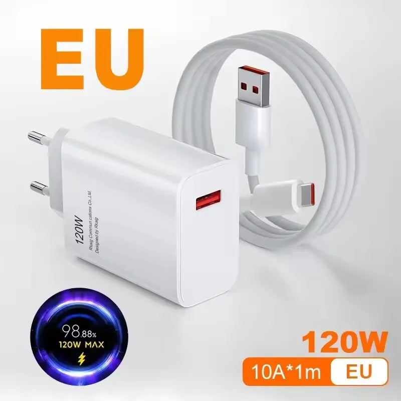 for Xiaomi 120W Turbo Fast Charger EU Wall Hypercharge Adapter with 6A Type C Cable Compatible with Mi 15 14 13 12 Ultra 11T Pro