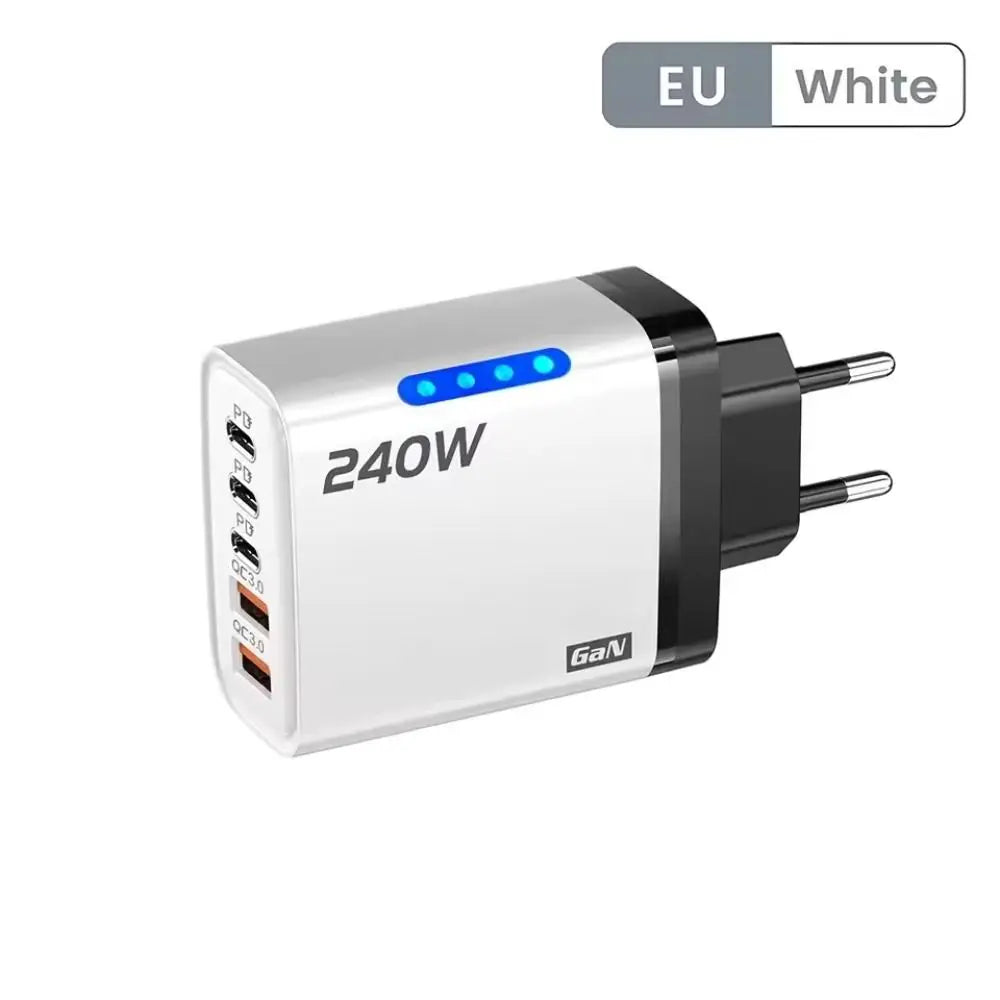 US Plug 240W Phone Charger Adapter GaN 5 in 1 Wall Charger Adapter Type C Fast Charge Mobile Phone USB C Charger Office Use