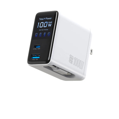 100W Wall Charger with 2-in-1 Retractable Cable And TFT Display Fast Charging GaN Charger for Phones Tablets And More