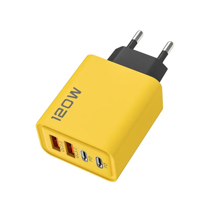 120W 4-Port Fast Charger, PD USB3.0 Type-C Wall Charging Adapter, Multi-port Phone Charger with EU & US Plugs