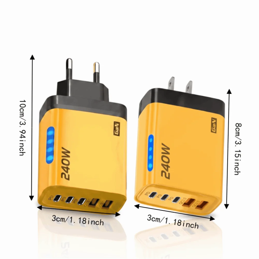 US Plug 240W Phone Charger Adapter GaN 5 in 1 Wall Charger Adapter Type C Fast Charge Mobile Phone USB C Charger Office Use