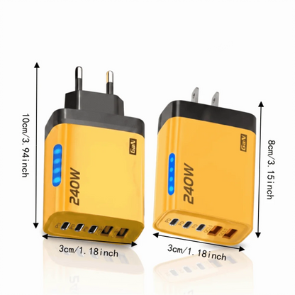 US Plug 240W Phone Charger Adapter GaN 5 in 1 Wall Charger Adapter Type C Fast Charge Mobile Phone USB C Charger Office Use