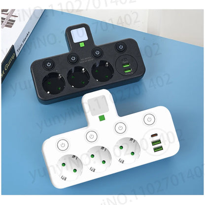 Wireless Wall Charger Socket with 3 AC Outlets +2 USB Ports+ 1 Type C 6-in-1 Plug Socket EU Plug Fast Charging power board