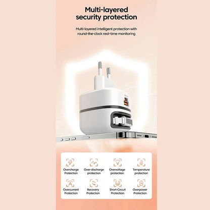 65W Charger with Retractable Cable 3- port Fast Charging Charger with Foldable Pin Original Table Chargers 2025