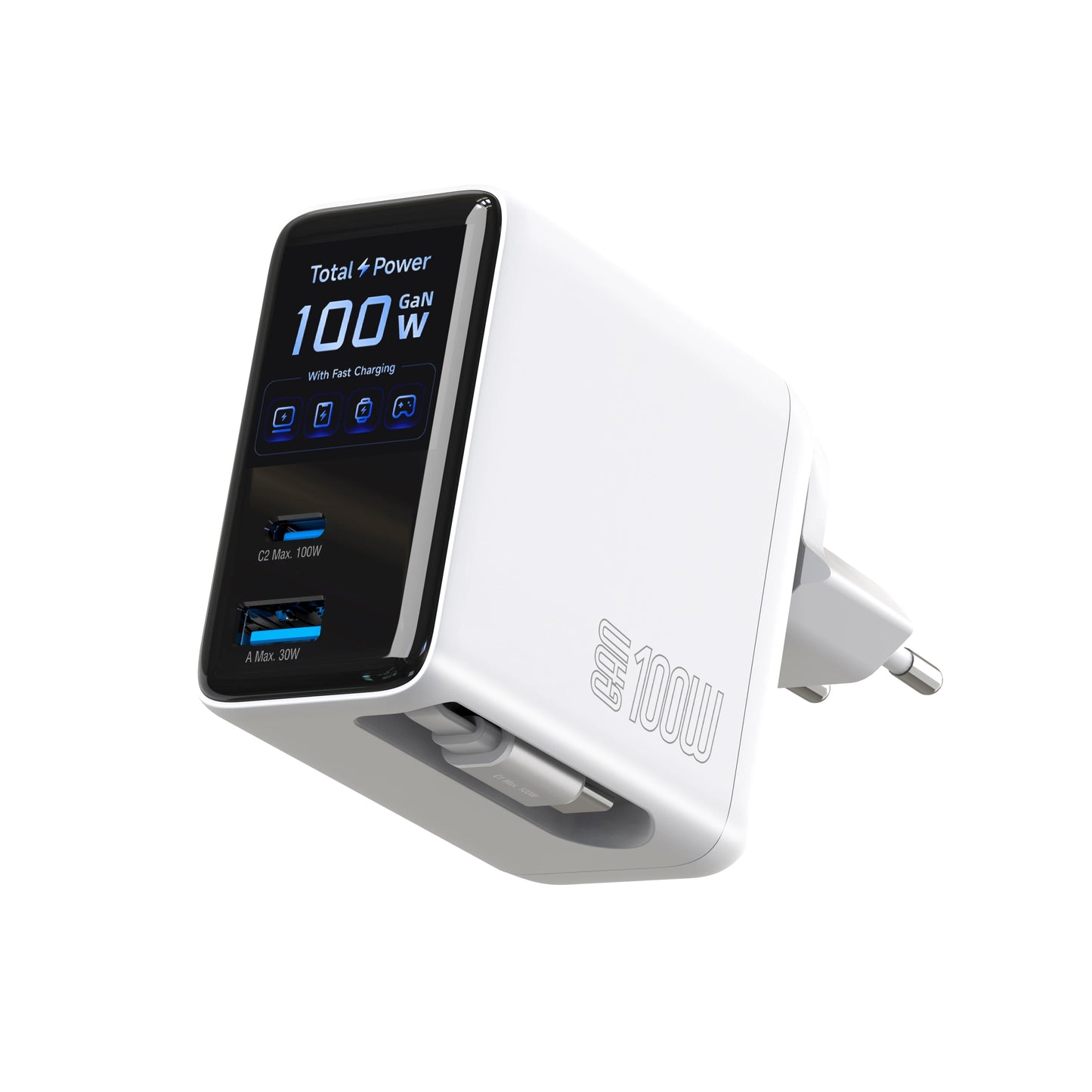 100W Wall Charger with 2-in-1 Retractable Cable And TFT Display Fast Charging GaN Charger for Phones Tablets And More