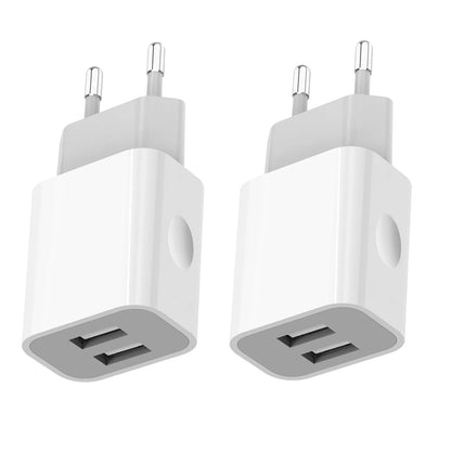 European Wall Charger, USB 2.1AMP Universal Europe Charger Block Dual Port Plug Compatible for Mobile Phone