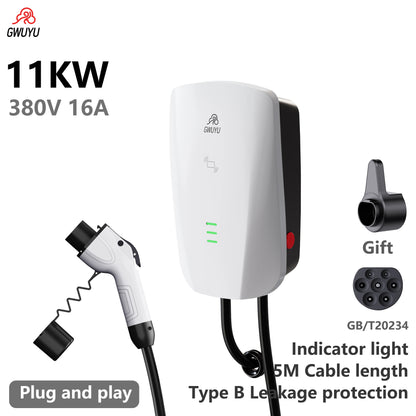 GWUYU GBT Standard EV Charger 11KW-22KW 3-Phase for Household Car Charging Station Wall Mount with 5m Charging Cable