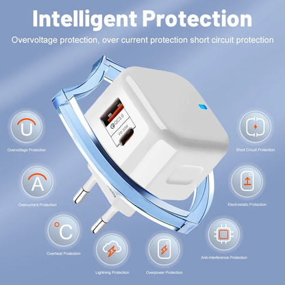 20W Dual Ports Wall Charger Type-C USB C Phone Fast Charger Super Quick Charging Power Adapters EU/US/UK Plug For iPhone Xiaomi