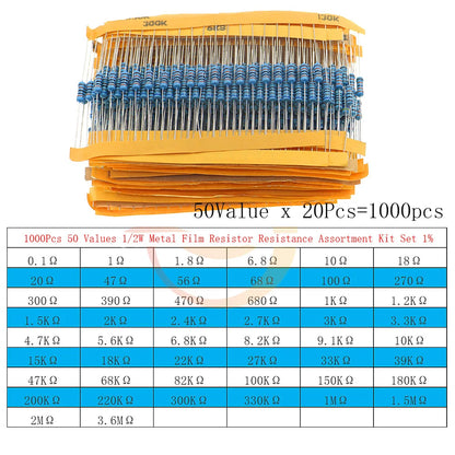 1/8W 1/4W 1/2W 1W 2W 3W 5W Metal Film Resistors Assortment Kit Set 1% Electronic Components Resistor Package
