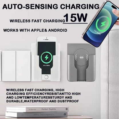 QI Universal Flush Wall Mount Wireless Charger,15W Fast Charging Stand for Phones,AC 110–220V