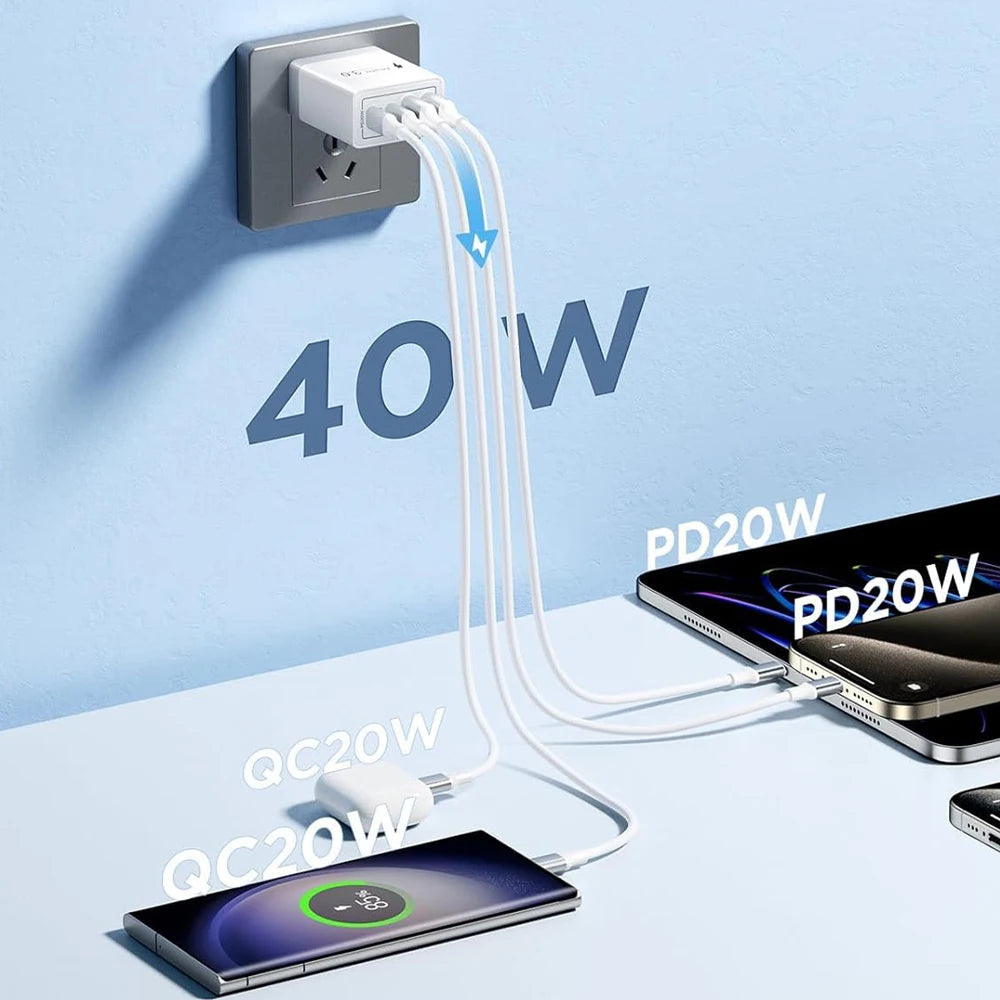 AU Wall Plug Travel Chargers, Multi-Port USB-C/USB-A Mobile Phone Charger, 40W PD Fast Charging Block Adapter for iPhone, Xiaomi