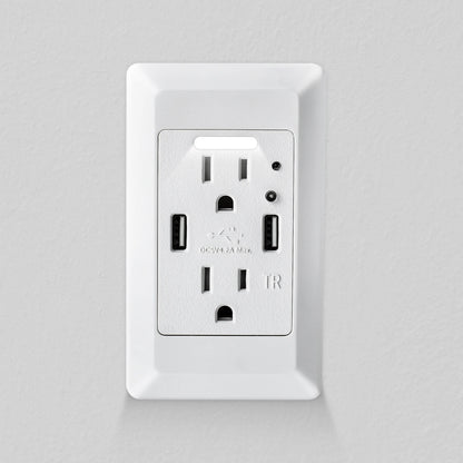 2 USB Charger Wall Outlet 15Amp Receptacle Charging Ports 2 Electrical AC Outlets Auto On/Off Nightlight Sensor and Wall Plates