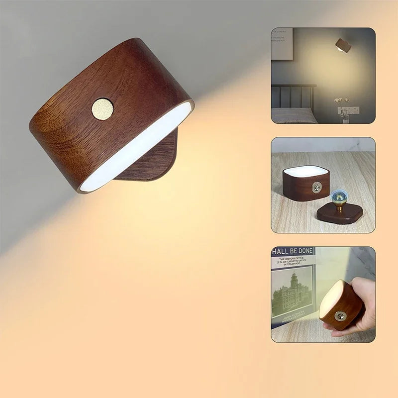 Wireless Charging Bedside Wall Lamps Wood Night Light Portable Creative Magnetic Touch Switch ntelligent Human Body Wall Lights