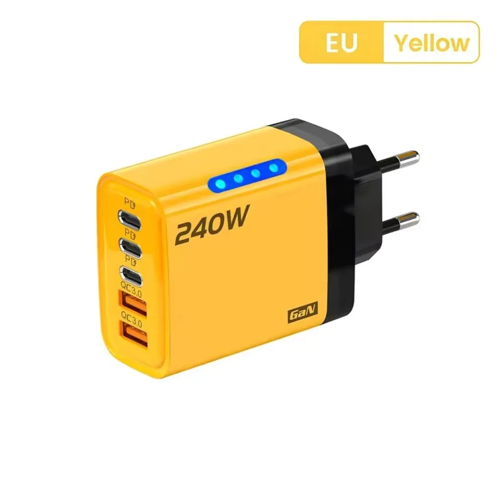 US Plug 240W Phone Charger Adapter GaN 5 in 1 Wall Charger Adapter Type C Fast Charge Mobile Phone USB C Charger Office Use