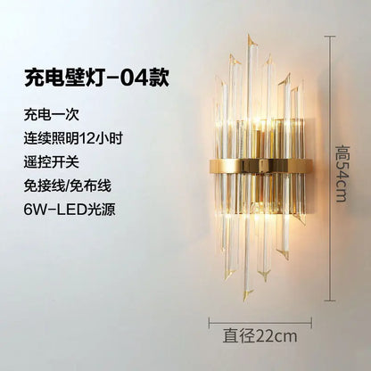 Rechargeable battery Wall Lamp Wiring Free Crystal Wall Lamp Light Luxury Modern for Living Room Golden Led Wall Sconce Lamp E14