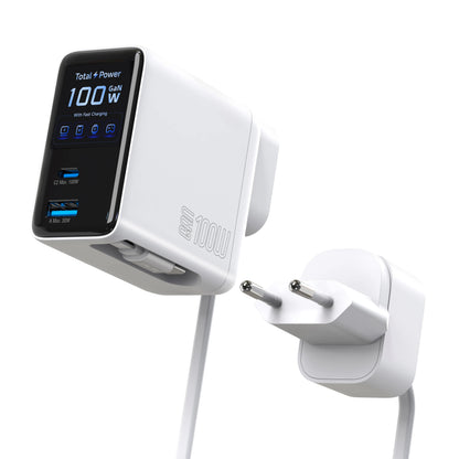 100W Wall Charger with 2-in-1 Retractable Cable And TFT Display Fast Charging GaN Charger for Phones Tablets And More