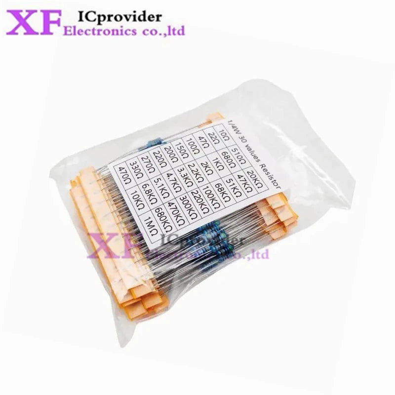600pcs/set 300pcs/set 30 Kinds 1/4W Resistance 1% Metal Film Resistor Pack Assorted Kit 1K 10K 100K 220 ohm 1M Resistors