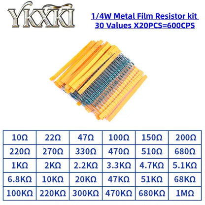 300Pcs 600Pcs 820Pcs 1/4W Metal Film Resistor kit set 30/41 Values resistors pack 1R~1M ohm Resistance 1% Set of resistors