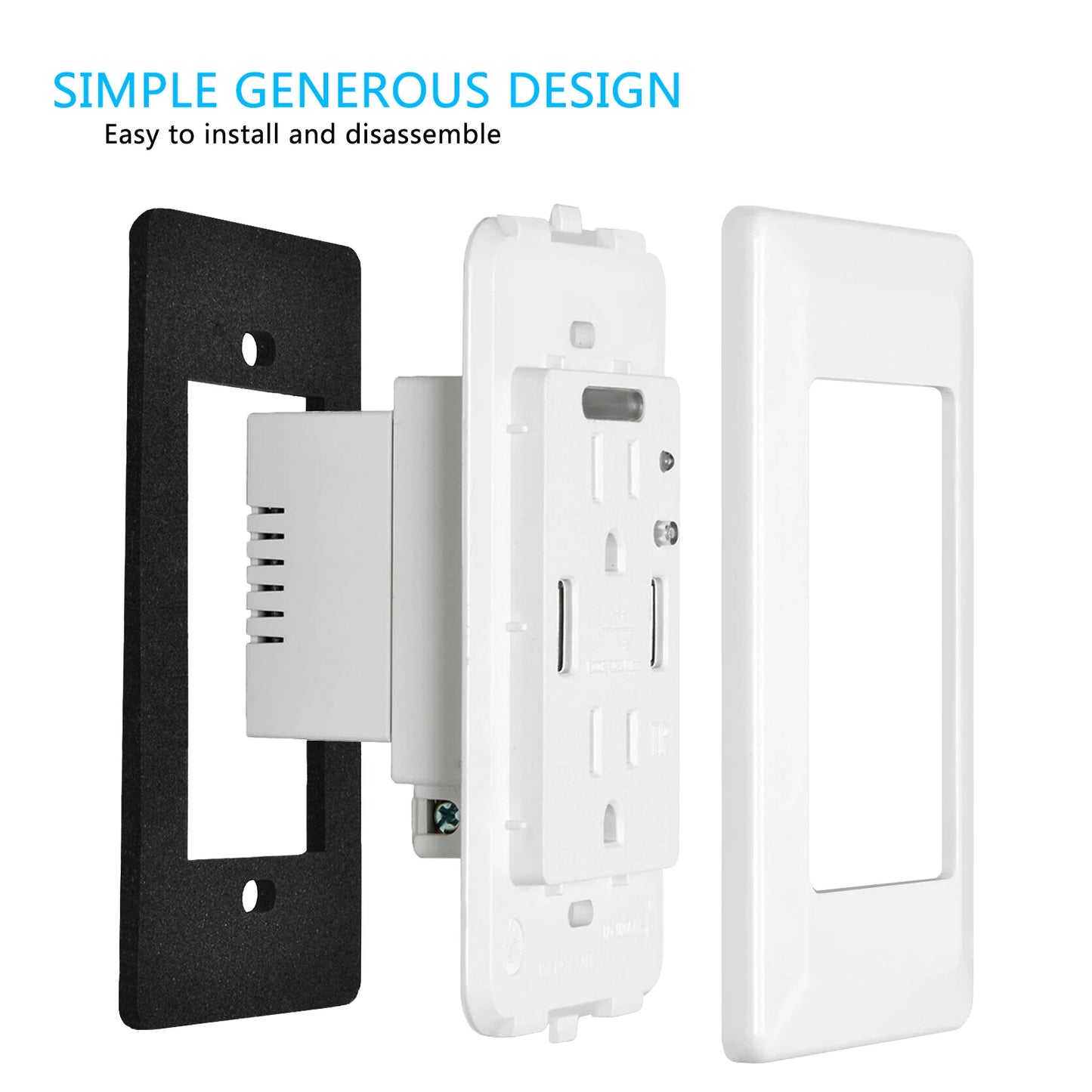 2 USB Charger Wall Outlet 15Amp Receptacle Charging Ports 2 Electrical AC Outlets Auto On/Off Nightlight Sensor and Wall Plates
