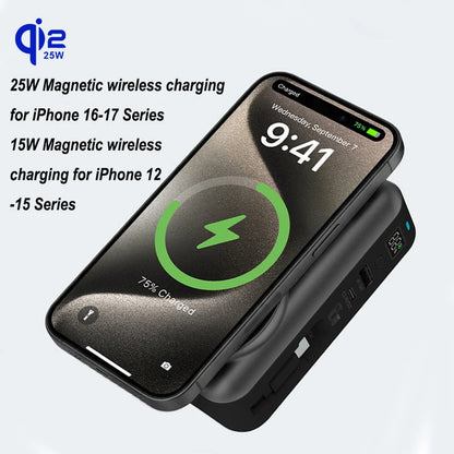 65W GaN USB C Wall Charger Power Bank 10000mAh Qi2.2 25W Magnetic Wireless Fast Charger for iPhone 17 16 iWatch Laptop Powerbank