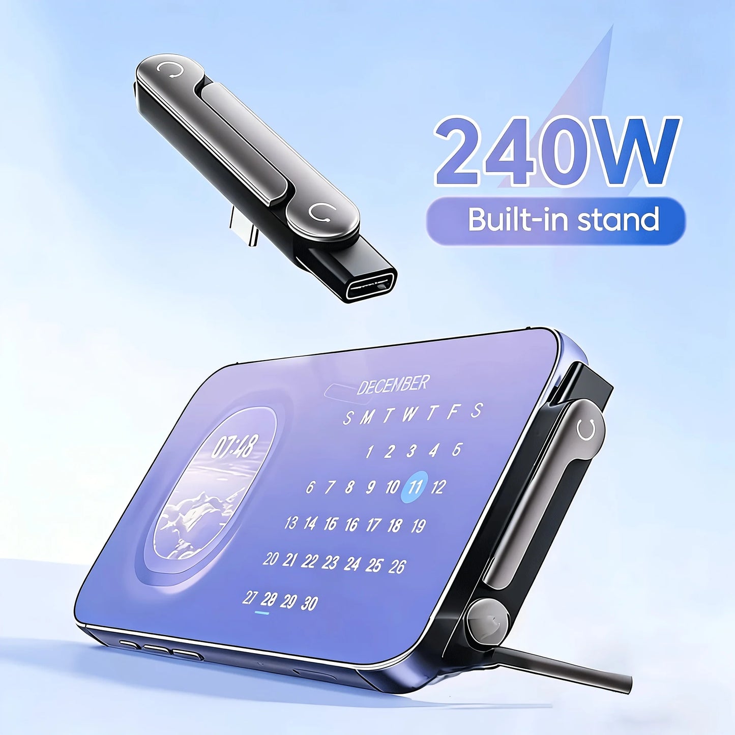 240W USB C Wall Charger with Foldable Stand 2in1 Fast Charging for Phone & Laptop Ergonomic Bracket Holder Stand