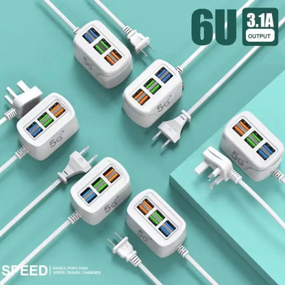 (BF06)6 USB Port US Plug Wall Charger 3.1A Fast Charging For Home Office Travel To Charge Various Electronics