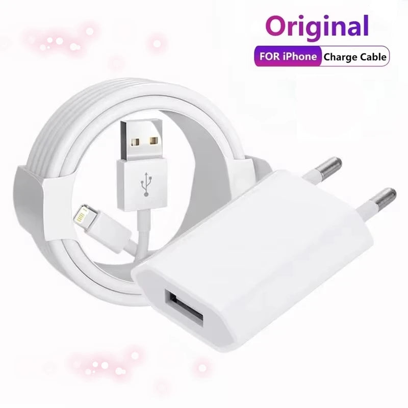 Original EU USB Wall Charger USB Data For iPhone 14 13 12 11 Pro Mini 8 Plus XR X XS SE Charging Data Cable