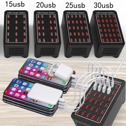 150W USB Charger 10 15 20 25 30 Ports HUB Universal Wall Desktop Fast Charging Station Dock for Mobile Phone Power Adapter