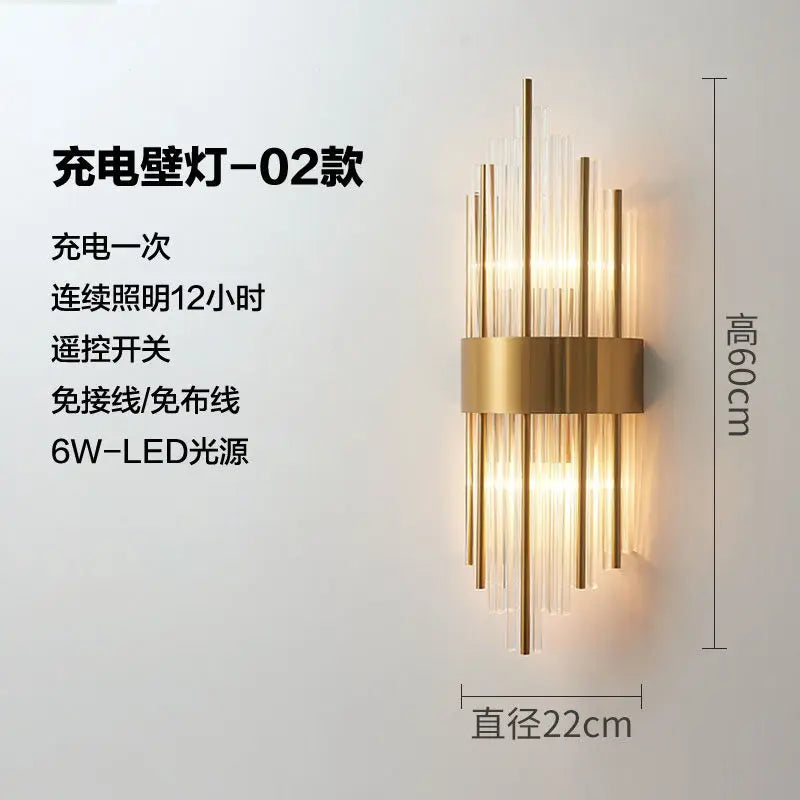 Rechargeable battery Wall Lamp Wiring Free Crystal Wall Lamp Light Luxury Modern for Living Room Golden Led Wall Sconce Lamp E14