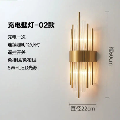 Rechargeable battery Wall Lamp Wiring Free Crystal Wall Lamp Light Luxury Modern for Living Room Golden Led Wall Sconce Lamp E14