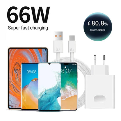 66W Fast Charging Charger With 6A Data Cables For iPhone Huawei Mate 40 50 60 P50 Nova 9 10 Honor 90 100 X9 Xiaomi Wall Charger