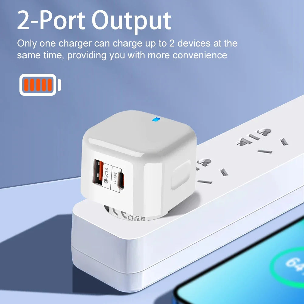 20W Dual Ports Wall Charger Type-C USB C Phone Fast Charger Super Quick Charging Power Adapters EU/US/UK Plug For iPhone Xiaomi
