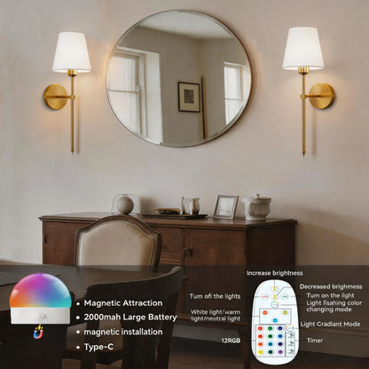 Wireless battery powered wall lamp rechargeable wall lamp dimmable detachable bulb remote control 10 color wireless wall lamp